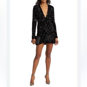 Black Sequin Wrap Dress